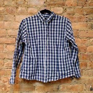 Blue plaid checked flannel shirt